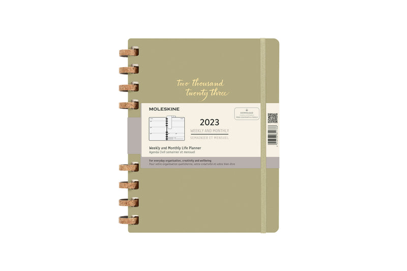 Moleskine 2023 Spiral Planner, 12M, Extra Large, Crush Olive, Hard Cover (7.5 x 10)