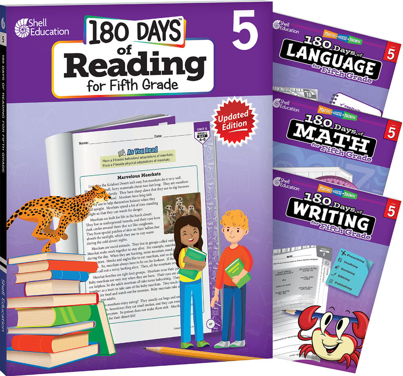 180 Days: Reading, Math, Writing, & Language for Grade 5: 4-Book Set: Practice, Assess, Diagnose