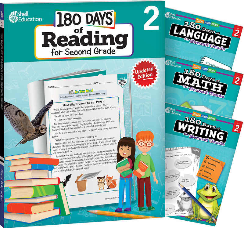 180 Days: Reading, Math, Writing, & Language for Grade 2: 4-Book Set: Practice, Assess, Diagnose