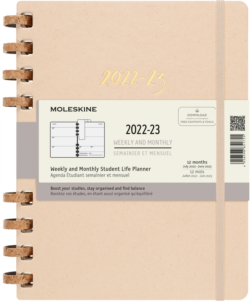 Moleskine 2022-2023 Spiral Academic Planner, 12M, Extra Large, Remake Sand, Hard Cover (7.5 x 10)