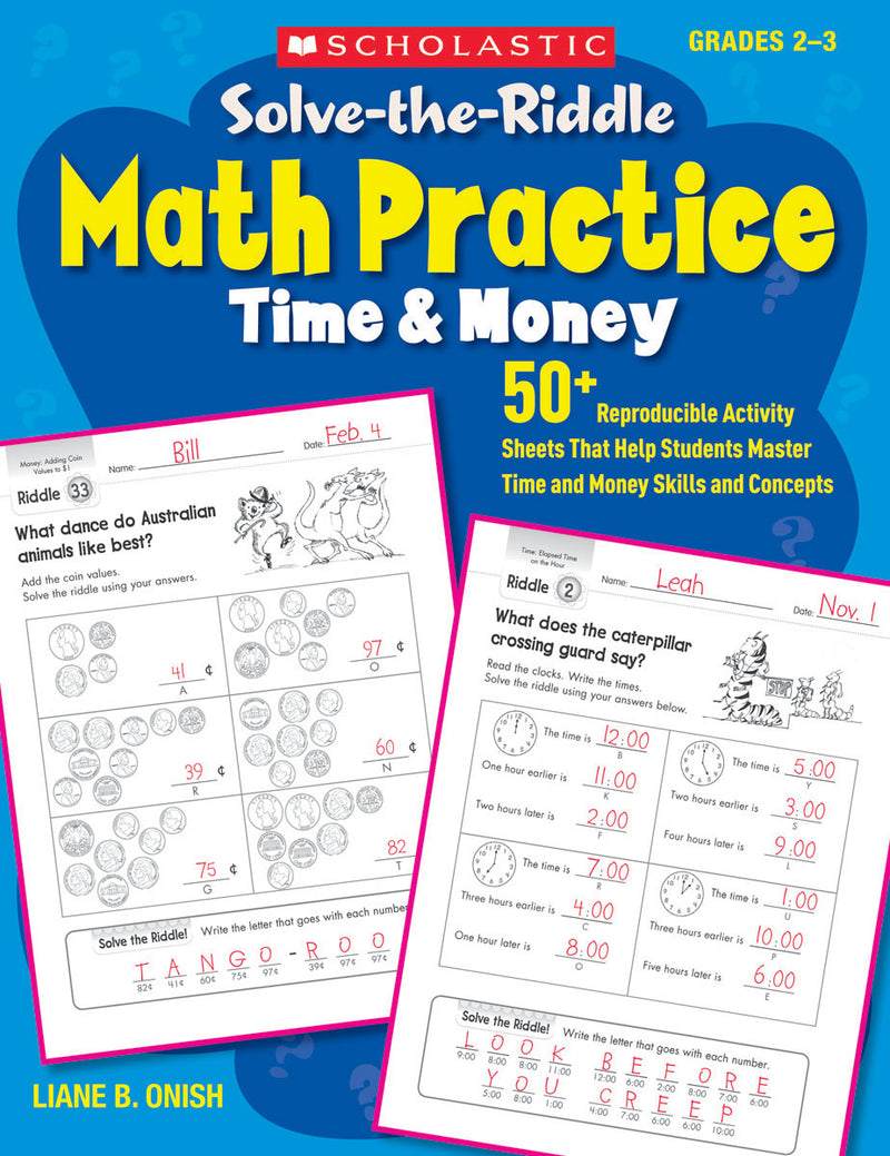 Solve-the-Riddle Math Practice: Time & Money