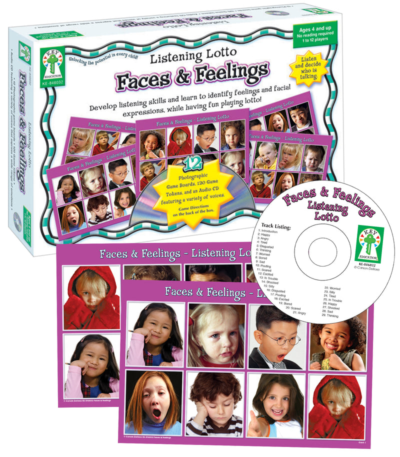 Faces and Feelings: Develop listening skills and learn to identify feelings and facial expressions, while having fun playing lotto!