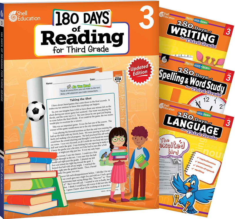 180 Days: Reading 2nd Ed, Writing, Spelling, & Language Grade 3: 4-Book Set: Practice, Assess, Diagnose