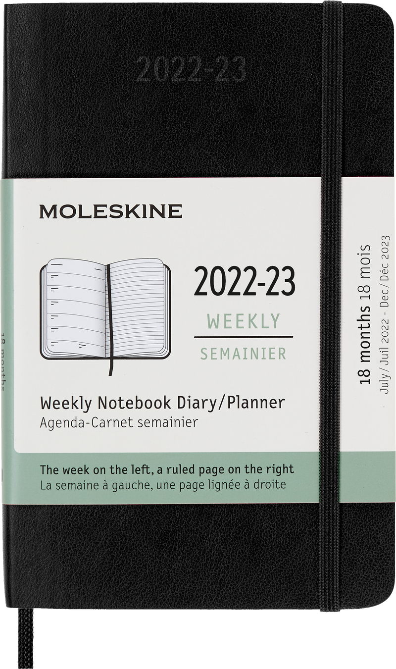 Moleskine 2023 Weekly Notebook Planner, 18M, Pocket, Black, Soft Cover (3.5 x 5.5)