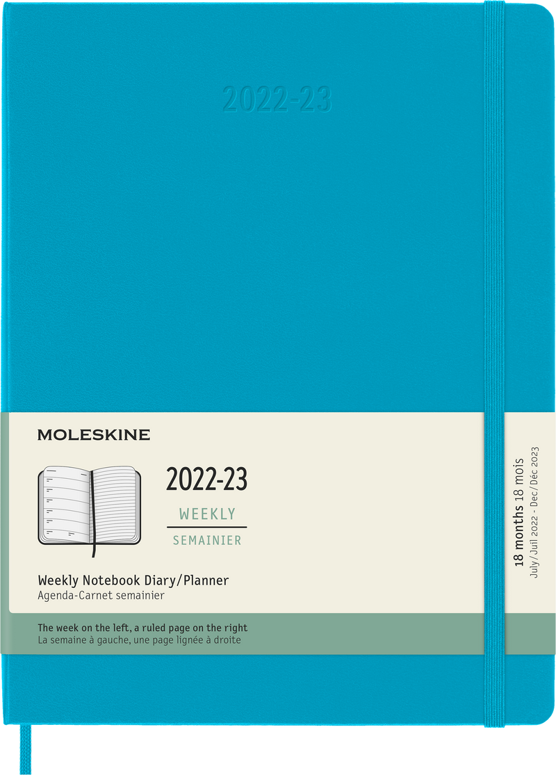 Moleskine 2023 Weekly Notebook Planner, 18M, Extra Large, Manganese Blue, Hard Cover (7.5 x 10)