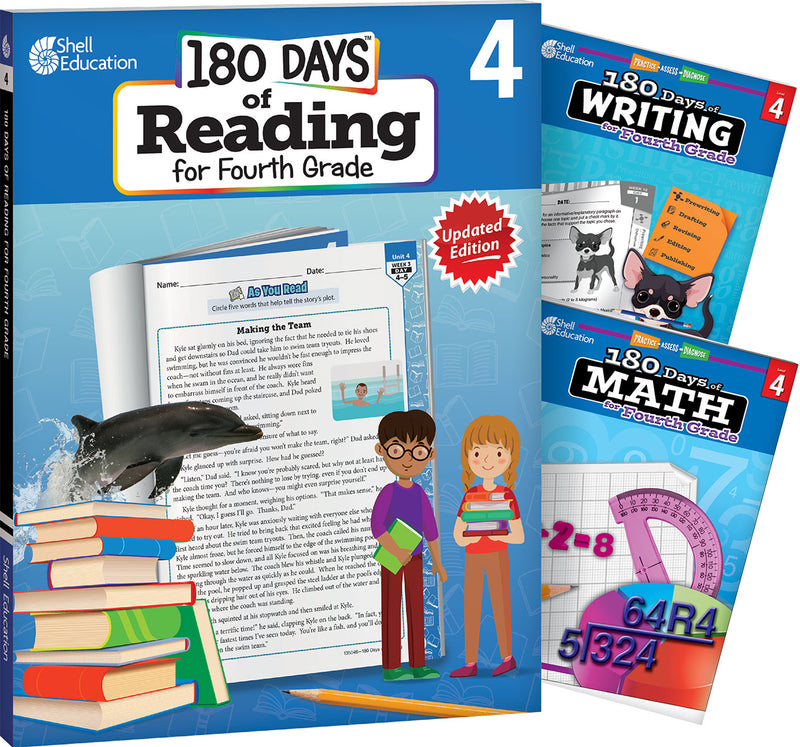 180 Days: Reading, Writing and Math for Grade 4: 3-Book Set: Practice, Assess, Diagnose