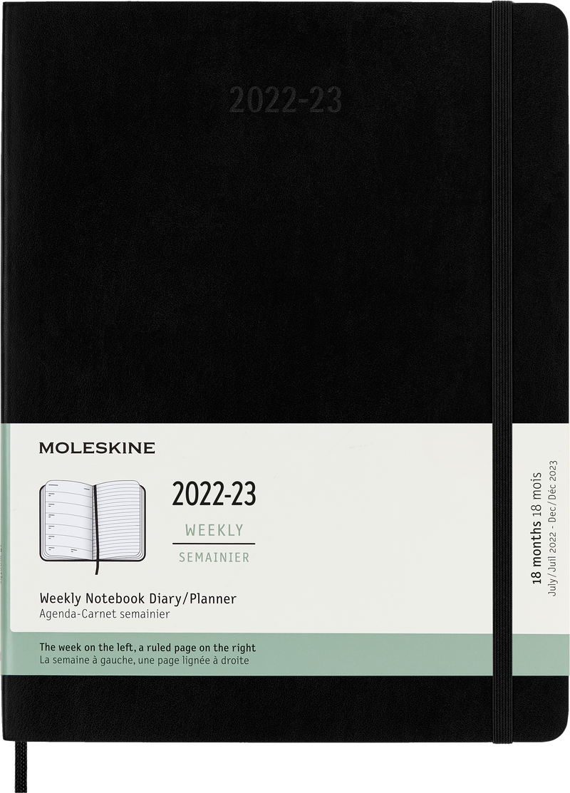 Moleskine 2023 Weekly Notebook Planner, 18M, Extra Large, Black, Soft Cover (7.5 x 10)