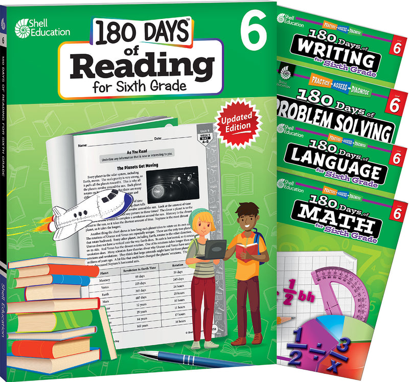 180 Days: Reading, Math, Problem Solving, Writing, & Language for Grade 6: 5-Book Set: Practice, Assess, Diagnose