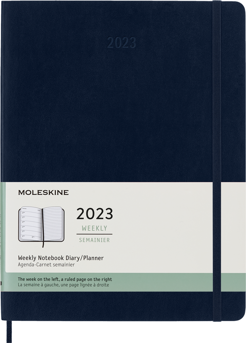 Moleskine 2023 Weekly Notebook Planner, 12M, Extra Large, Sapphire Blue, Soft Cover (7.5 x 10)