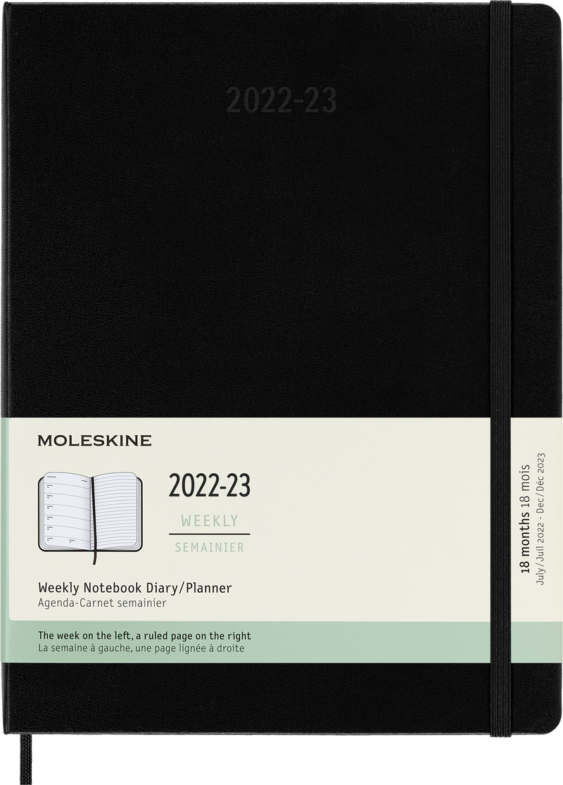 Moleskine 2023 Weekly Notebook Planner, 18M, Extra Large, Black, Hard Cover (7.5 x 10)