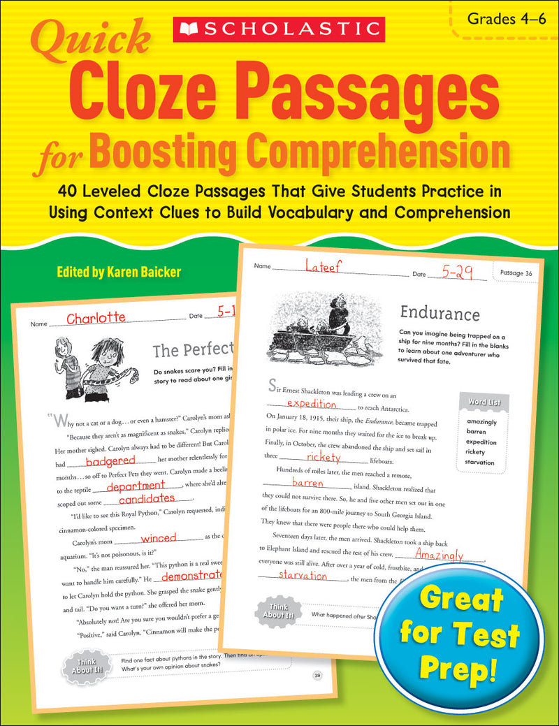 Quick Cloze Passages for Boosting Comprehension: Grades 4–6