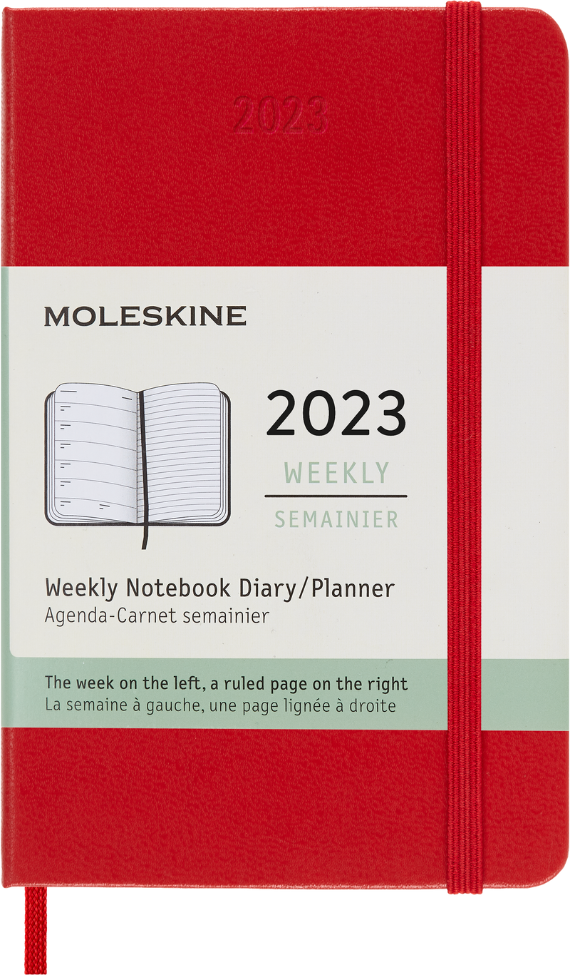 Moleskine 2023 Weekly Notebook Planner, 12M, Pocket, Scarlet Red, Hard Cover (3.5 x 5.5)