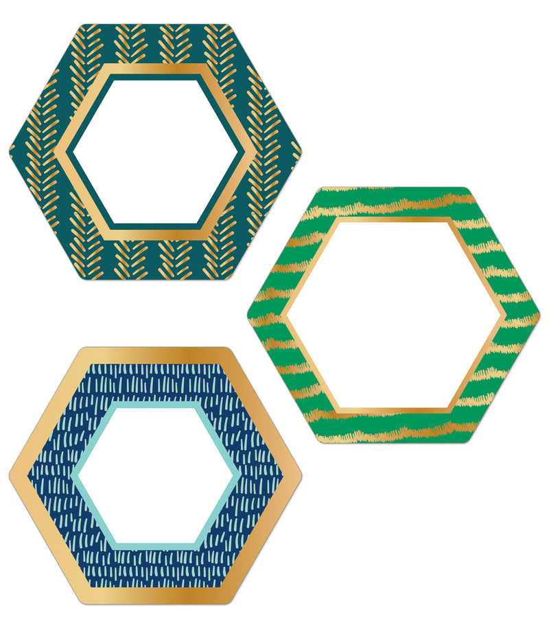 One World Hexagons with Gold Foil Cutouts