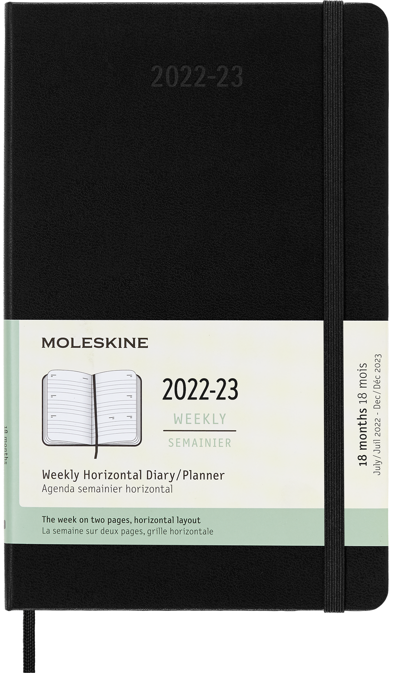 Moleskine 2023 Weekly Horizontal Planner, 18M, Large, Black, Hard Cover (5 x 8.25)
