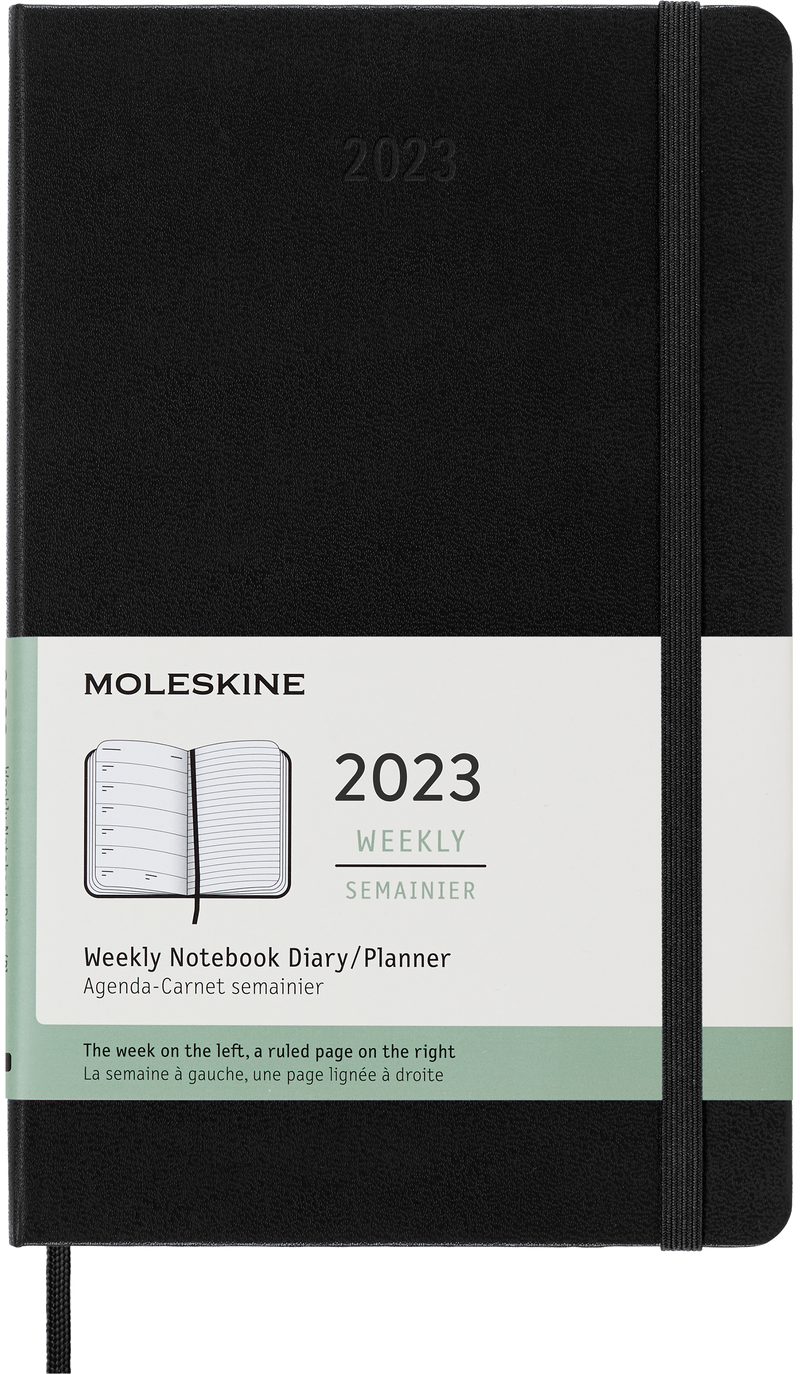 Moleskine 2023 Weekly Notebook Planner, 12M, Large, Black, Hard Cover (5 x 8.25)