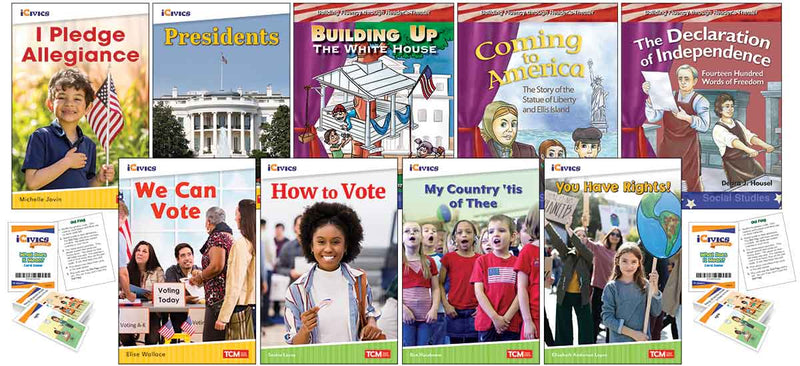 American Democracy, Voting, & Elections 9-Book Set plus 2-Card Decks for Grades K-1