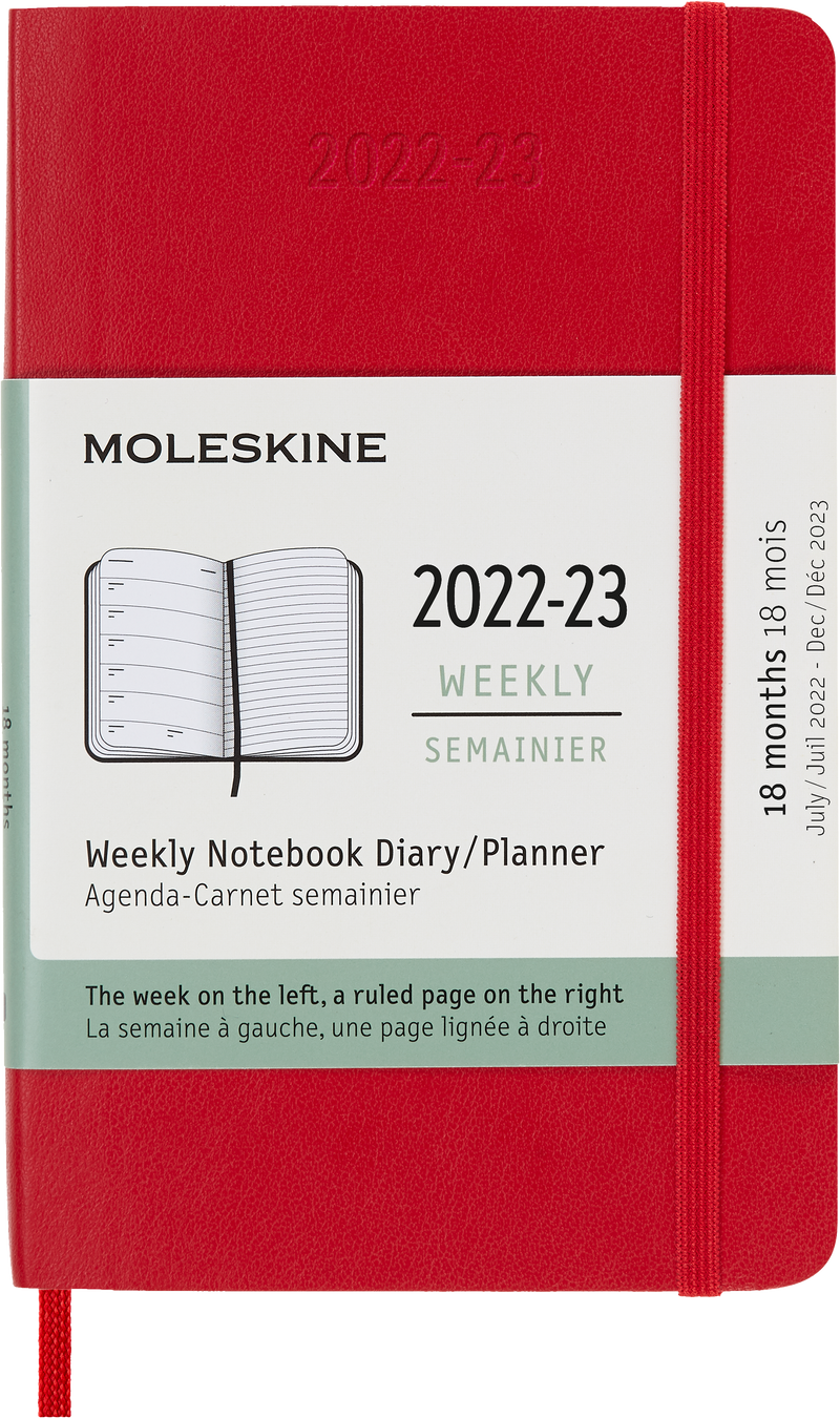 Moleskine 2023 Weekly Notebook Planner, 18M, Pocket, Scarlet Red, Soft Cover (3.5 x 5.5)