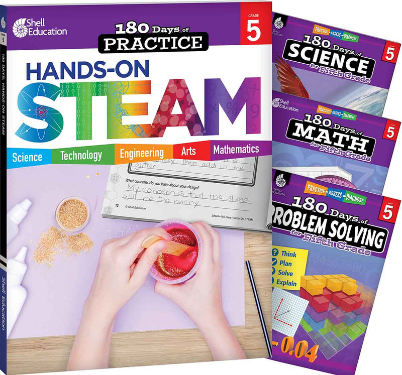 180 Days: STEAM, Science, Math, & Problem Solving Grade 5: 4-Book Set: Practice, Assess, Diagnose