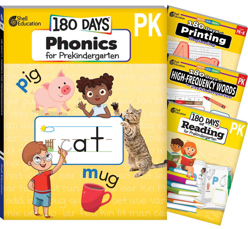 180 Days: Phonics, High-Frequency Words, Reading, and Printing: Prekindergarten: 4-Book Set