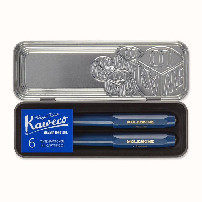 Moleskine Kaweco Ballpoint and Foutain Pen Set, Blue, Medium Point and Medium Nib (0.7 MM), Blue Ink