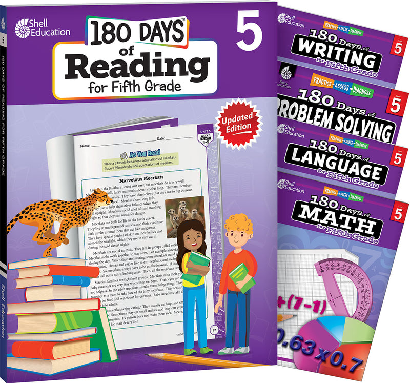 180 Days: Reading, Math, Problem Solving, Writing, & Language for Grade 5: 5-Book Set: Practice, Assess, Diagnose