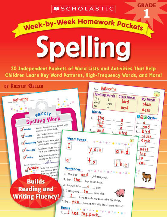 Week-by-Week Homework Packets: Spelling: Grade 1