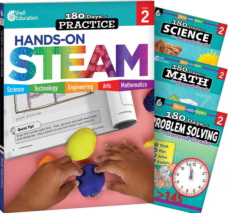 180 Days: STEAM, Science, Math, & Problem Solving Grade 2: 4-Book Set: Practice, Assess, Diagnose