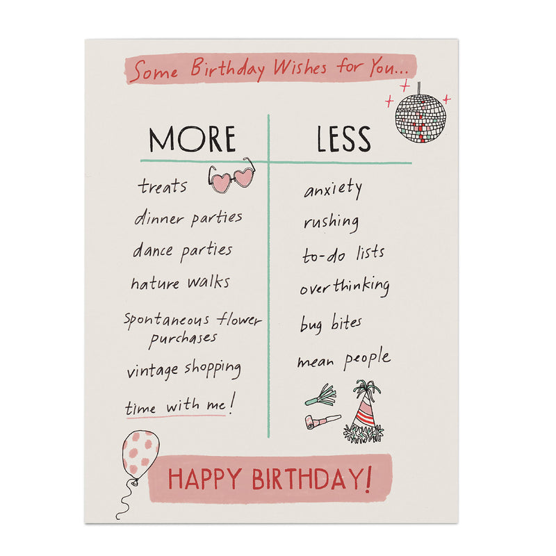 Julia Rothman Birthday More/Less Greeting Cards