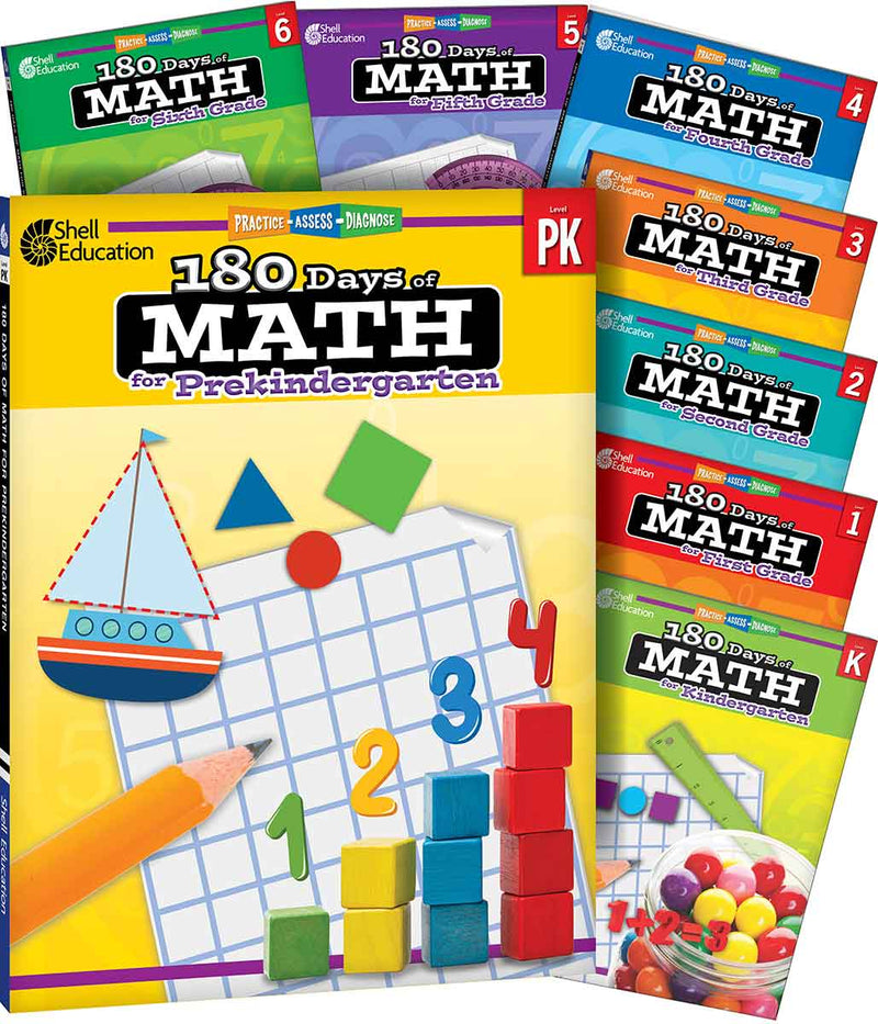 180 Days: Math PK-6: 8-Book Set: Practice, Assess, Diagnose