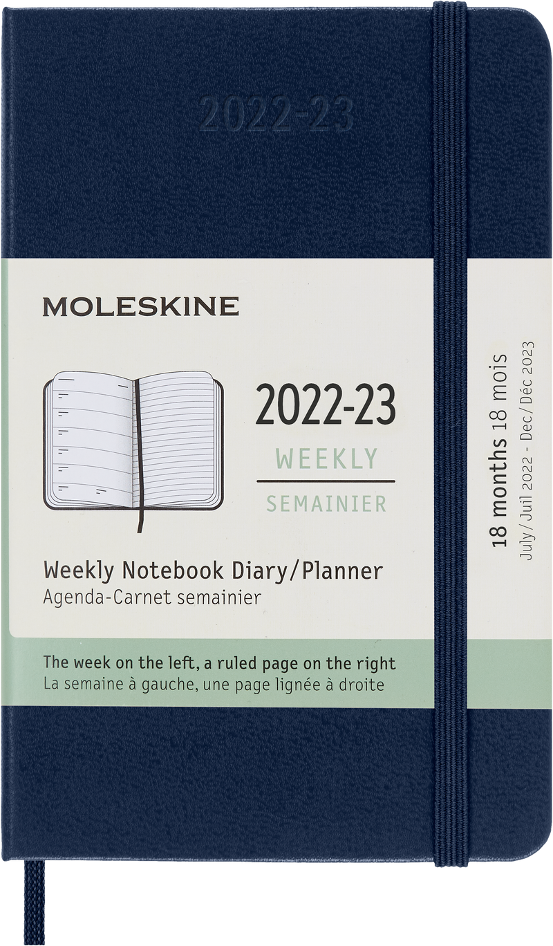 Moleskine 2023 Weekly Notebook Planner, 18M, Pocket, Sapphire Blue, Hard Cover (3.5 x 5.5)