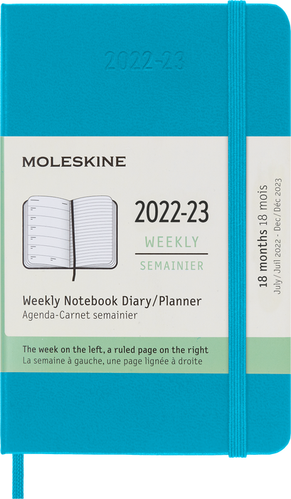 Moleskine 2023 Weekly Notebook Planner, 18M, Pocket, Manganese Blue, Hard Cover (3.5 x 5.5)