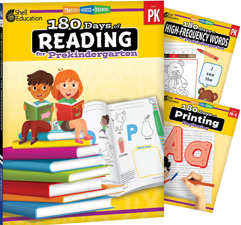 180 Days: Reading, High-Frequency Words, & Printing Grade PK: 3-Book Set: Practice, Assess, Diagnose