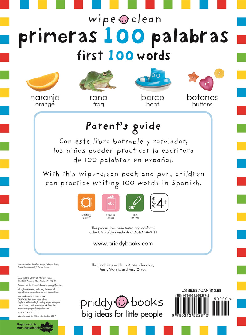 Wipe Clean: First 100 Words / 100 primeras palabras Bilingual (Spanish-English)