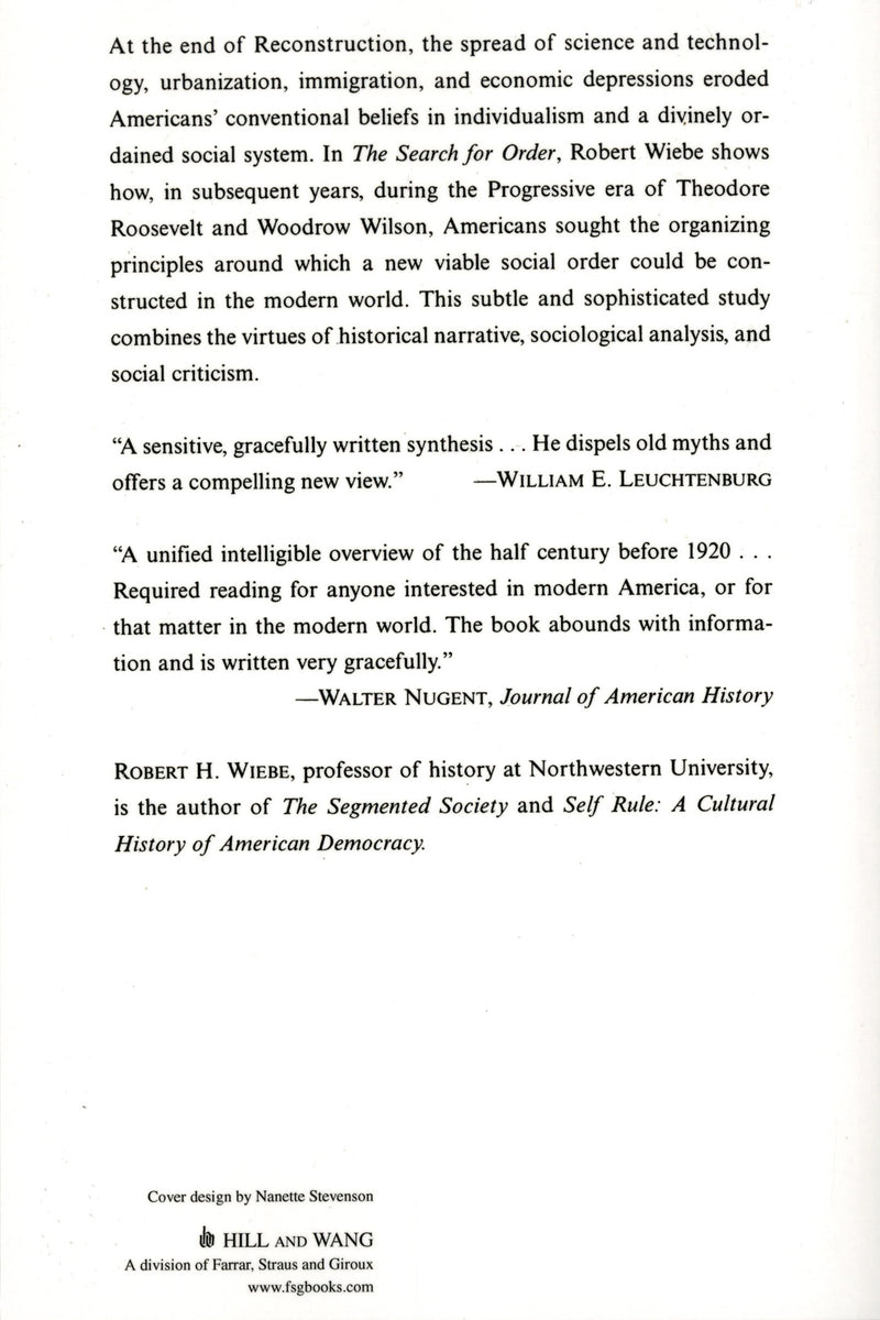 The Search for Order, 1877-1920